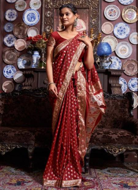 Red Colour Mahaniya Vol 3 Monjolika New Latest Designer Festive Wear Banarasi Silk Saree Collection 5110